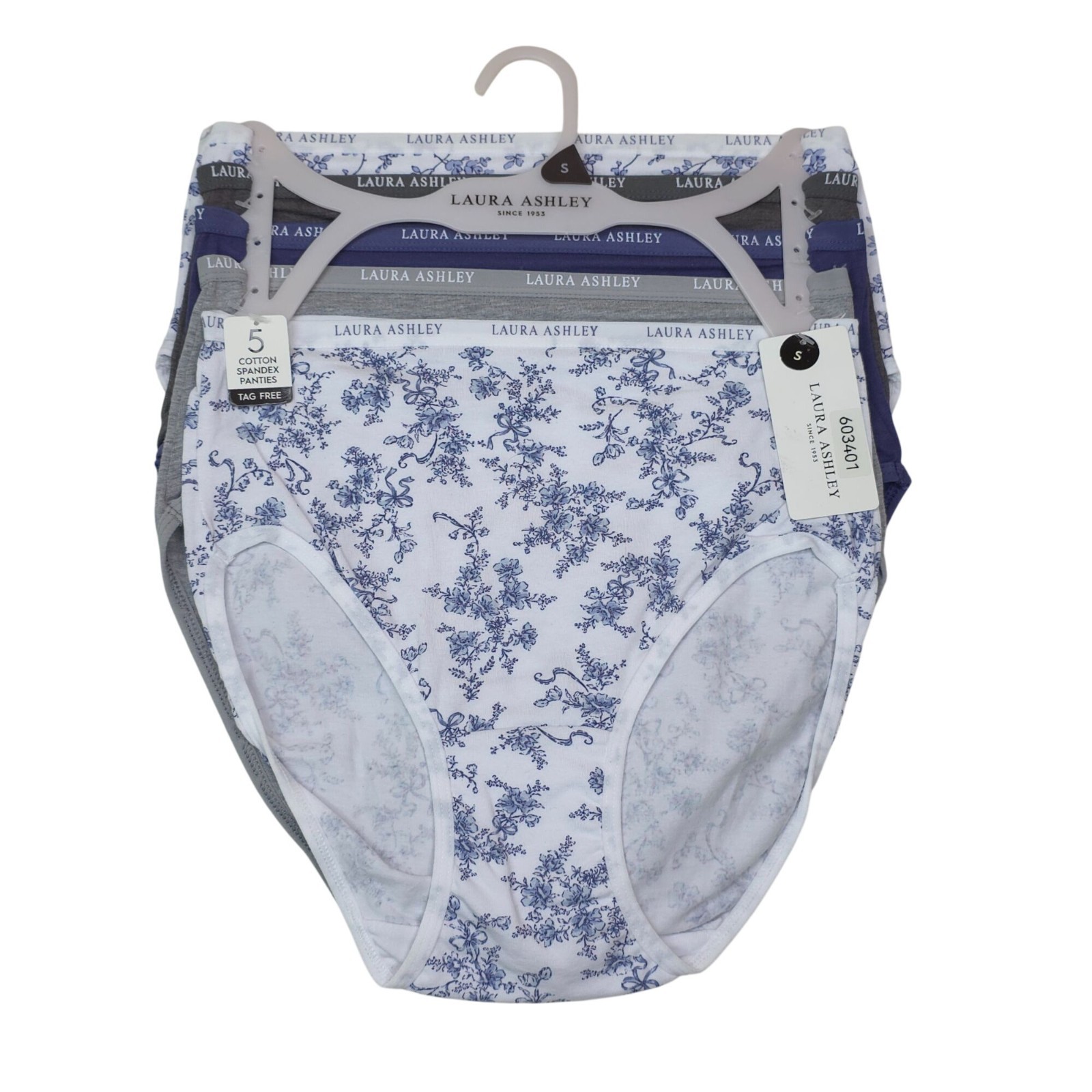 Laura Ashley Womens 5-Pack Cotton Spandex Panties Small Floral & Solid Tag Free