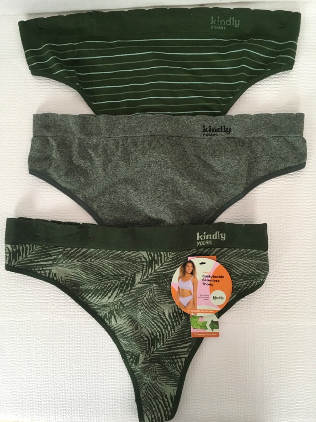 Kindly Yours Seamless Thongs 3 Pack Women Size XXL 20 Green Gray New with Tags