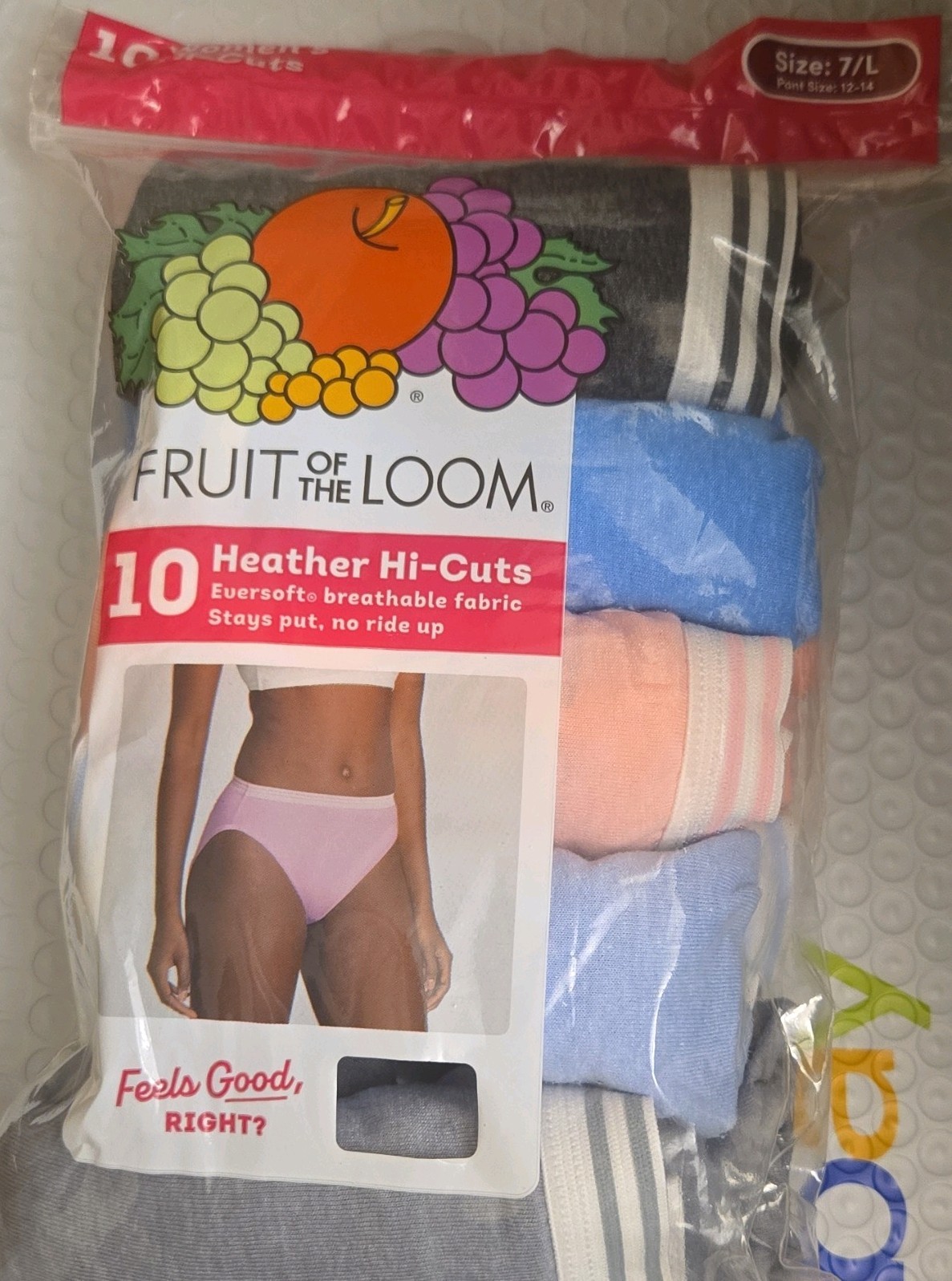 Fruit Of The Loom Womens Underwear Sz L / 7 Cotton Heather Hi-Cut Panty 10 Pack