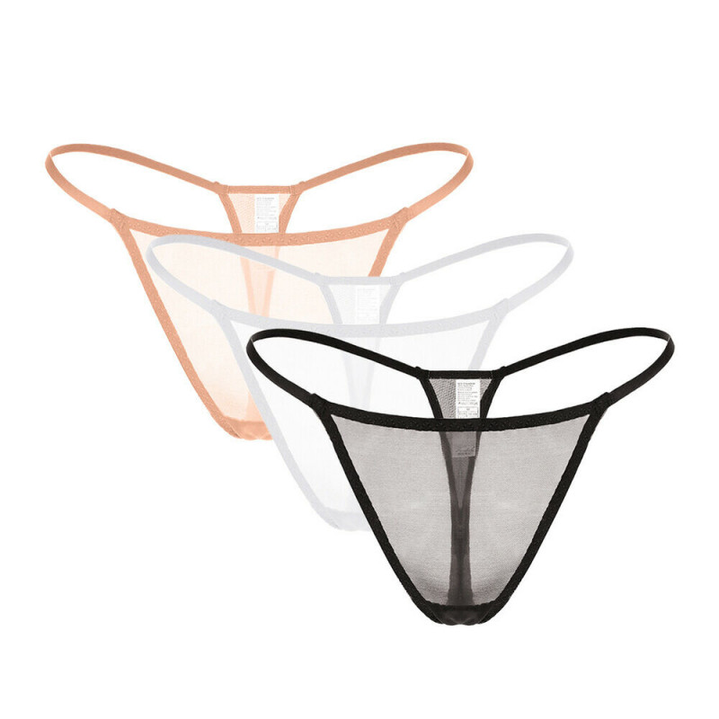 Sheer Mesh Bikini Panties 3 Pack Sexy See-through Low Rise Thongs