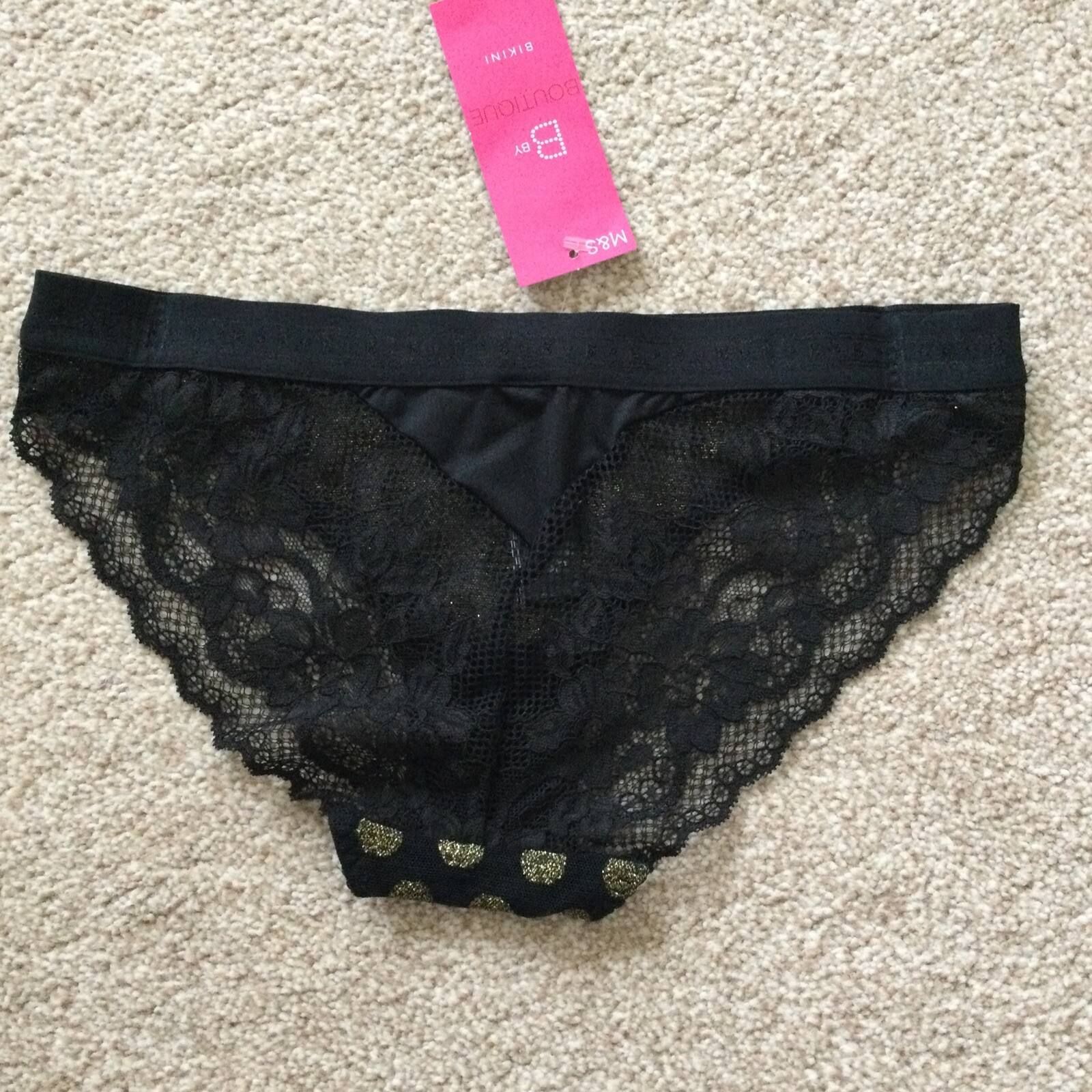 2 x M&S Size 4-6 Extra Small Boutique Pretty Bikini Knickers Black Gold Mesh XS