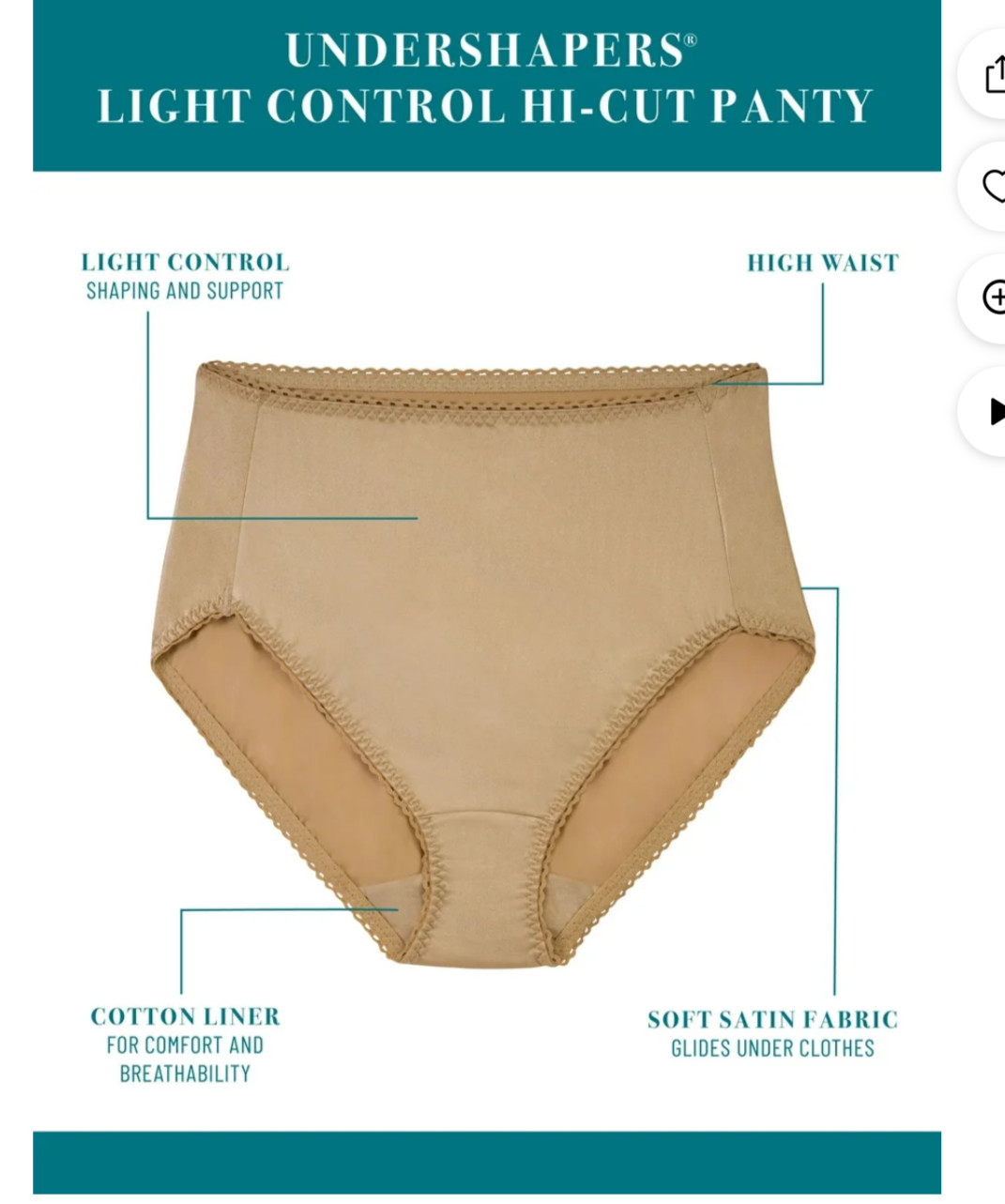 Vanity Fair Radiant Undershaper Underwear Womens S5 to 5XLHi-Cut 3 Pk Multicolr