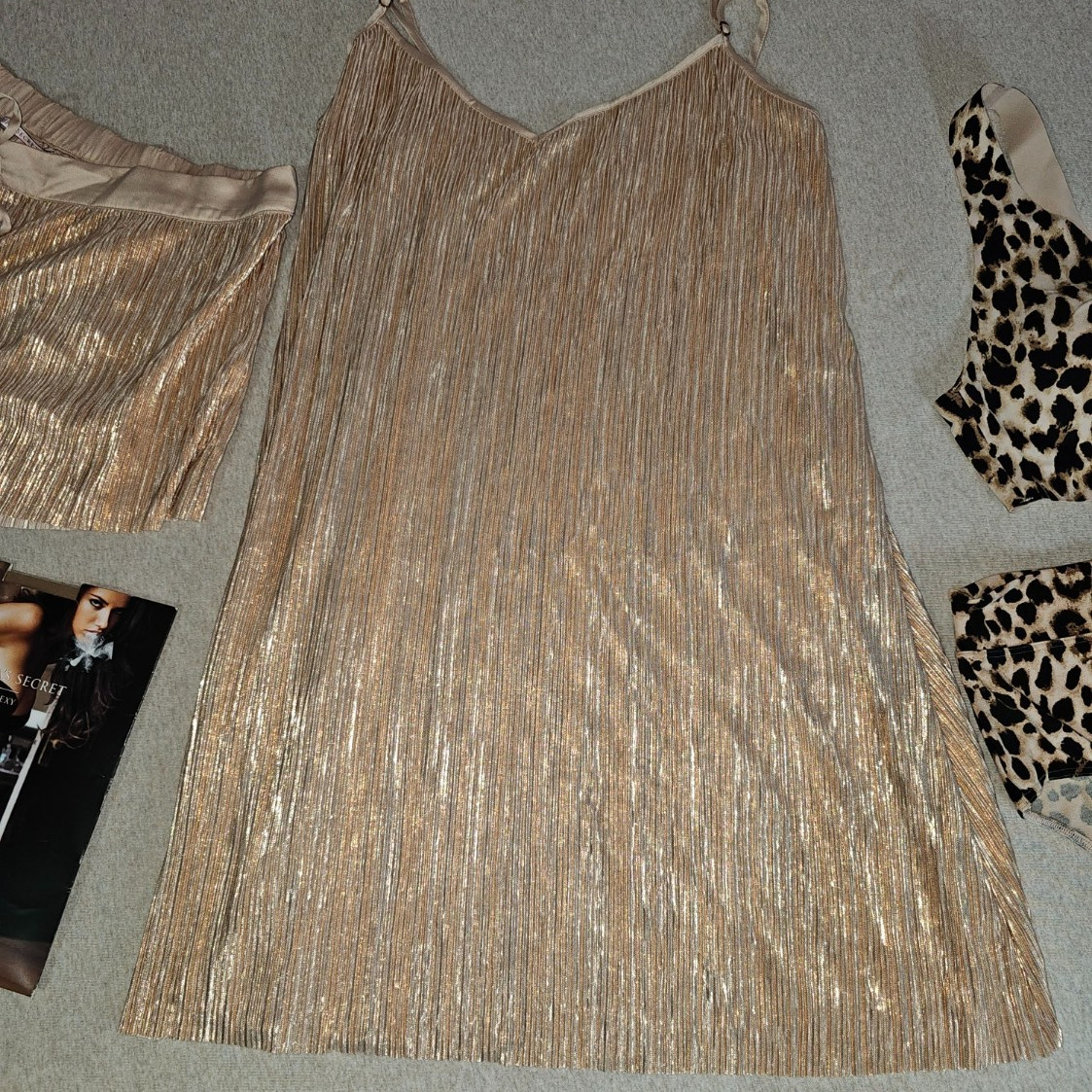 Victoria Secret Lot XL Bralette Panty Shimmer Pleated Gown Shorts Thigh Highs