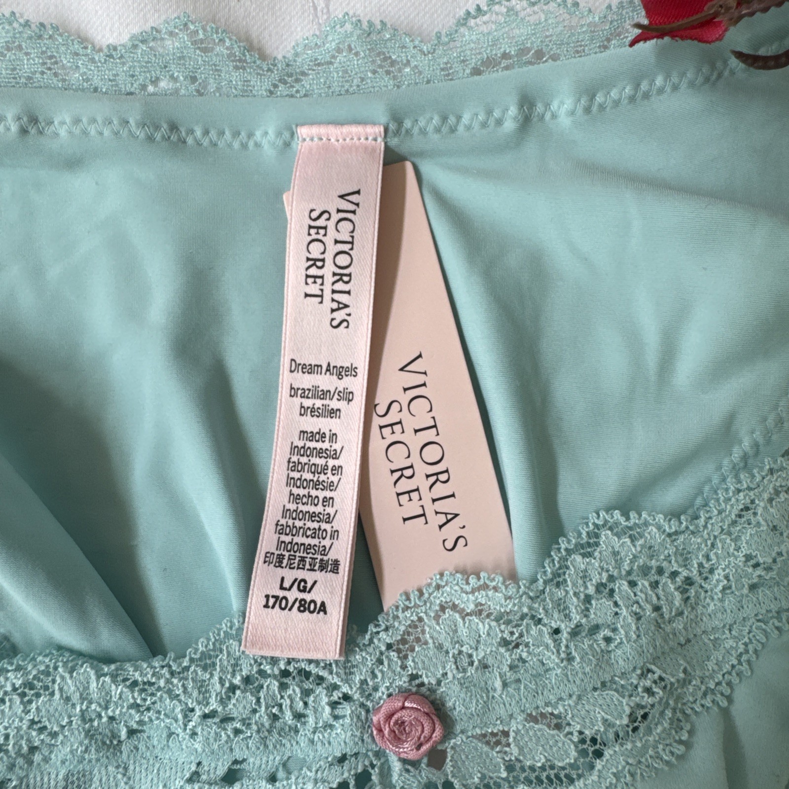 VICTORIA’S SECRET S TURQUOISE BLUE SILKY BRAZILIAN DREAM ANGELS THONG PANTIES