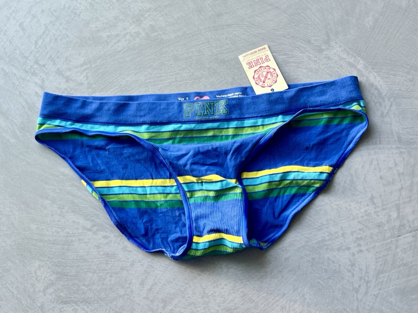Victoria’s Secret PINK | Teal Yellow Green | Stripe Yoga Bikini Panty | S | Y2K