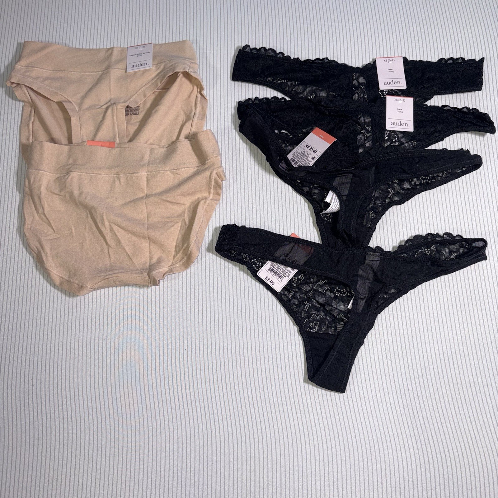 5 Pack Extra Small XS Auden Women’s Underwear Black Lace And Cotton Nude Full