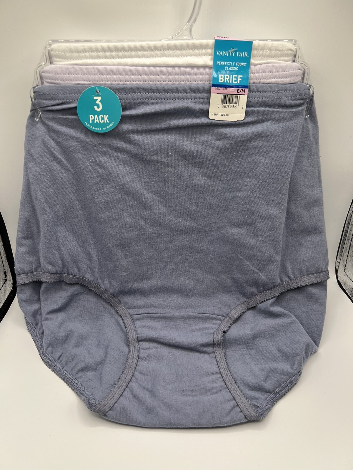 Vanity Fair 3 Pairs Perfectly Yours Classic Cotton Brief 6/M Mixed Lot 15320 NWT