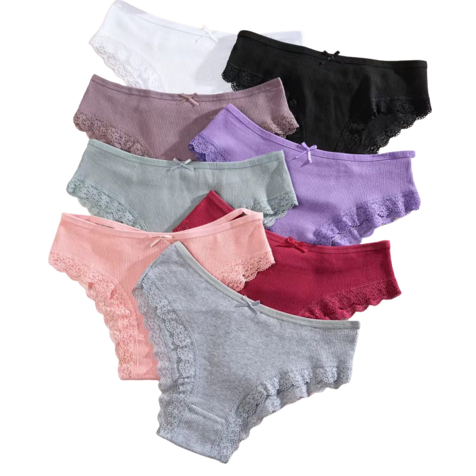 COTTON Pack 8 Womens Underwear Lot Lace Trim Bikini Strappy Panties Briefs