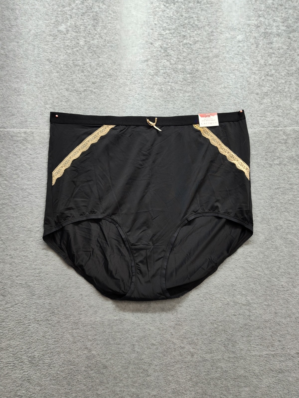 Cacique Women Briefs 18/20 Black Lace Details High Waist Elastic Pull On Casual