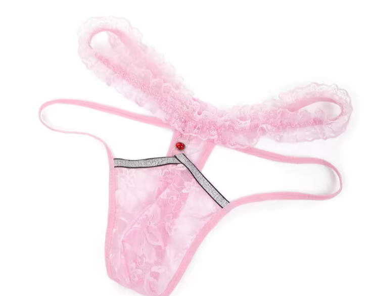 Men’s Lace Thong Panty Kawaii Sissy Frilly Low Waist T-back G-String One Size