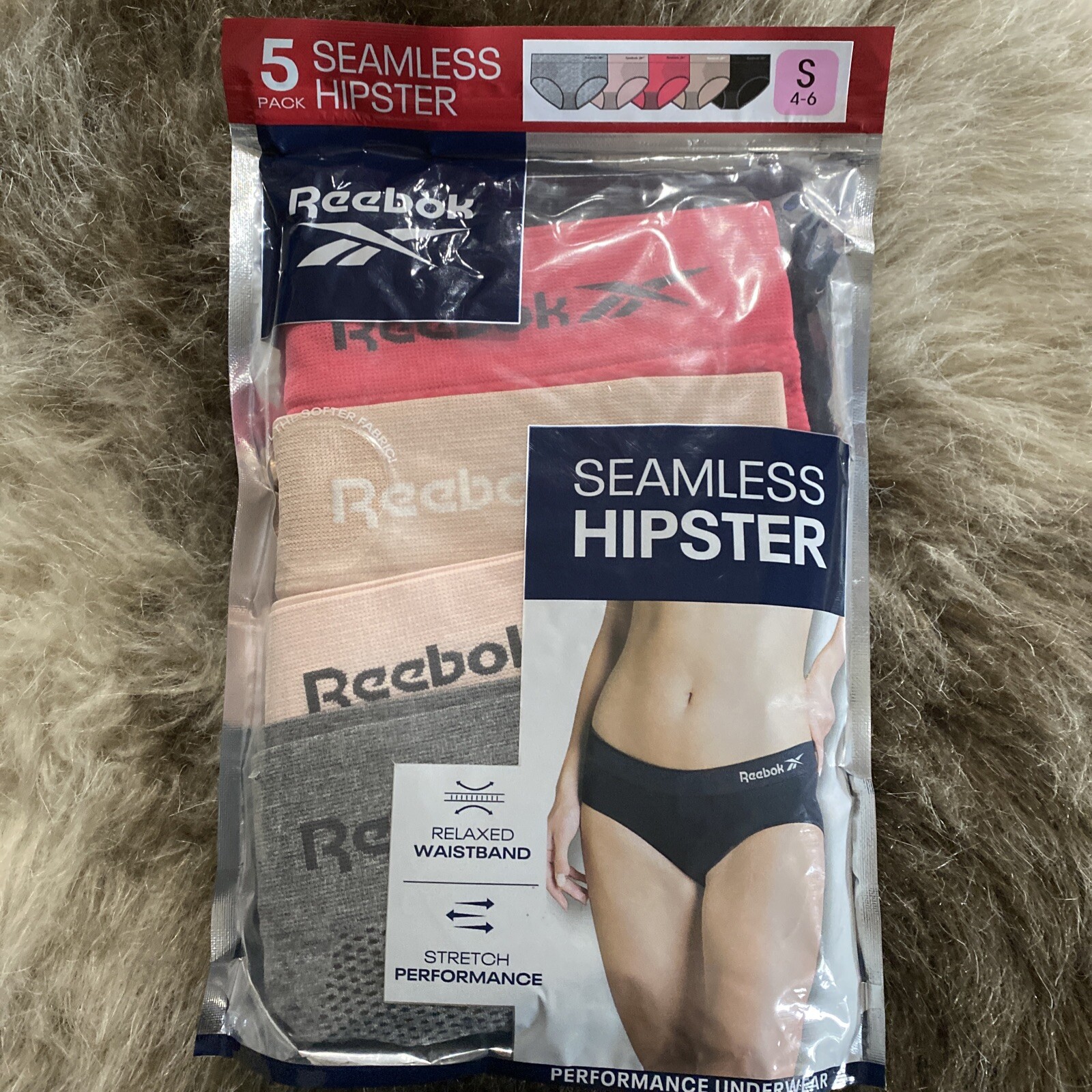 Reebok Women’s Relaxed Waistband Stretch Performance Seamless Hipster Small 4-6