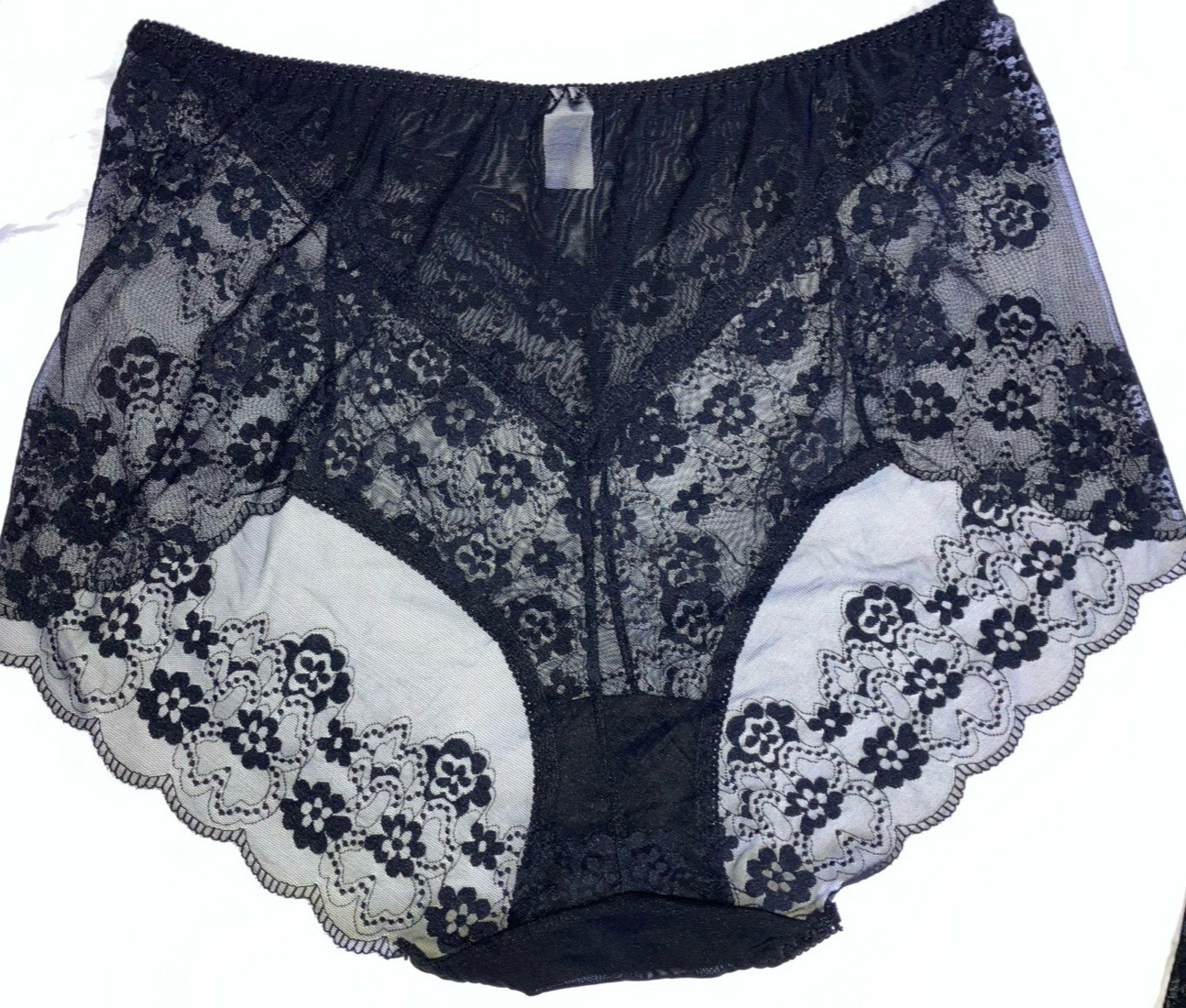 Set 2 NEW 3x Sheer Lace Risqué Taupe Granny Panty Nylon Mesh Lace Spandex Sissy