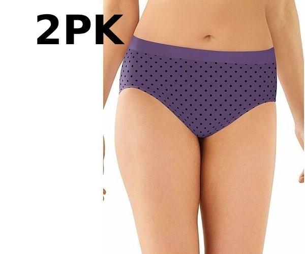 Bali Women 2-Pack U Hi-Cut Brief Size XL/8 Vista Black Dot Purple STYLE2362 Soft