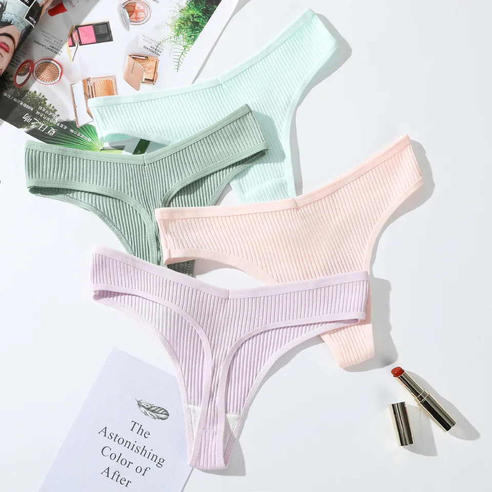 Cotton Thong Panties Low Rise Womens G String Soft Stretch Comfort 10 Pcs