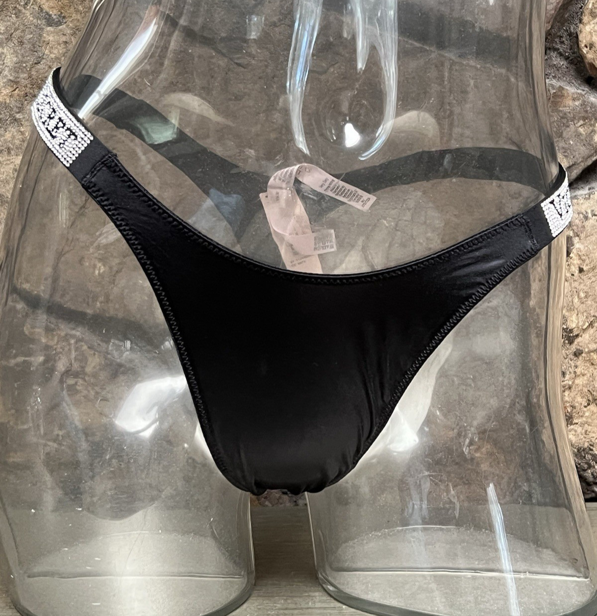 Victoria’s Secret VERY SEXY Shine Strap Satin THONG Panty Sz S BLACK NWT$24