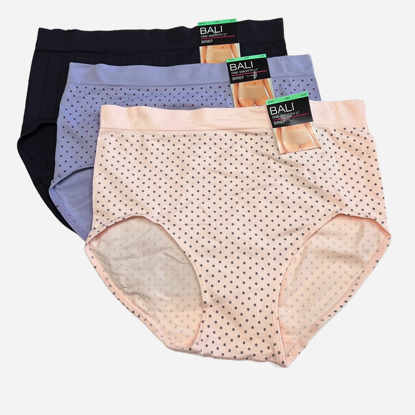 Bali One Smooth U Brief Panty XL Size 8 NWT 2361 Underwear 3 PACK Panties