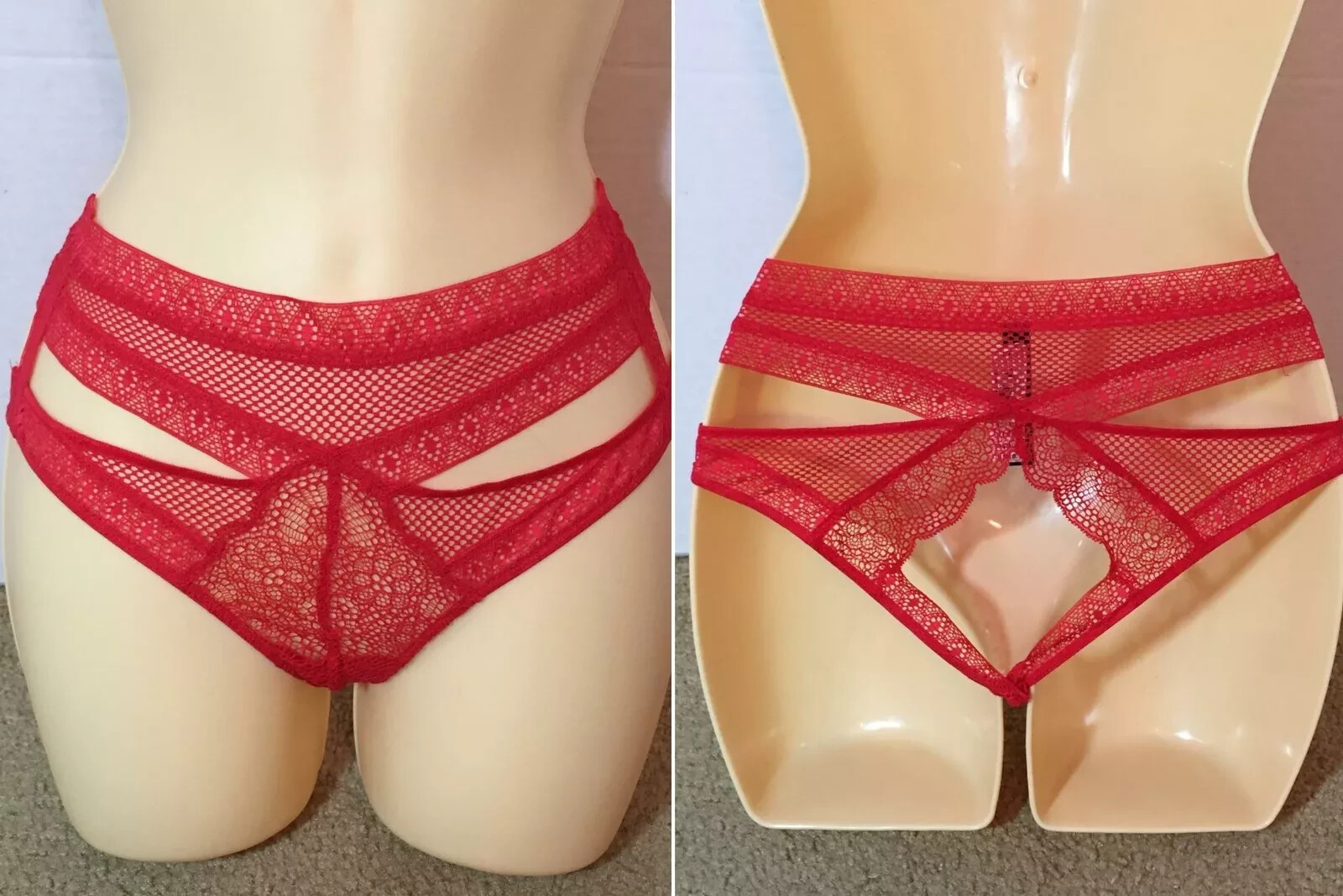 2017 VICTORIA’S SECRET Very Sexy Cheeky PANTY SHEER Red CUTOUT Fishnet Lace XS