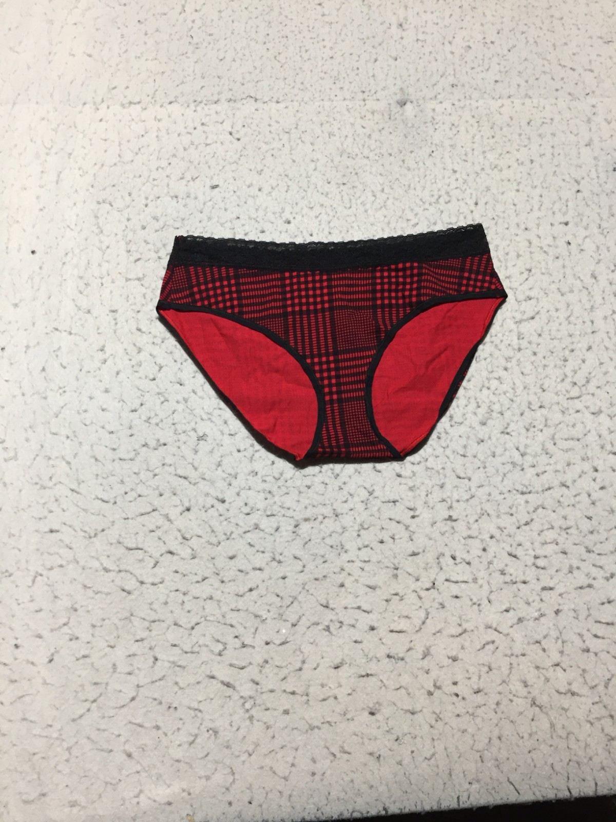 NEW Victorias Secret Underwear Womens L Large Red Black Plaid Crochet Coverage
