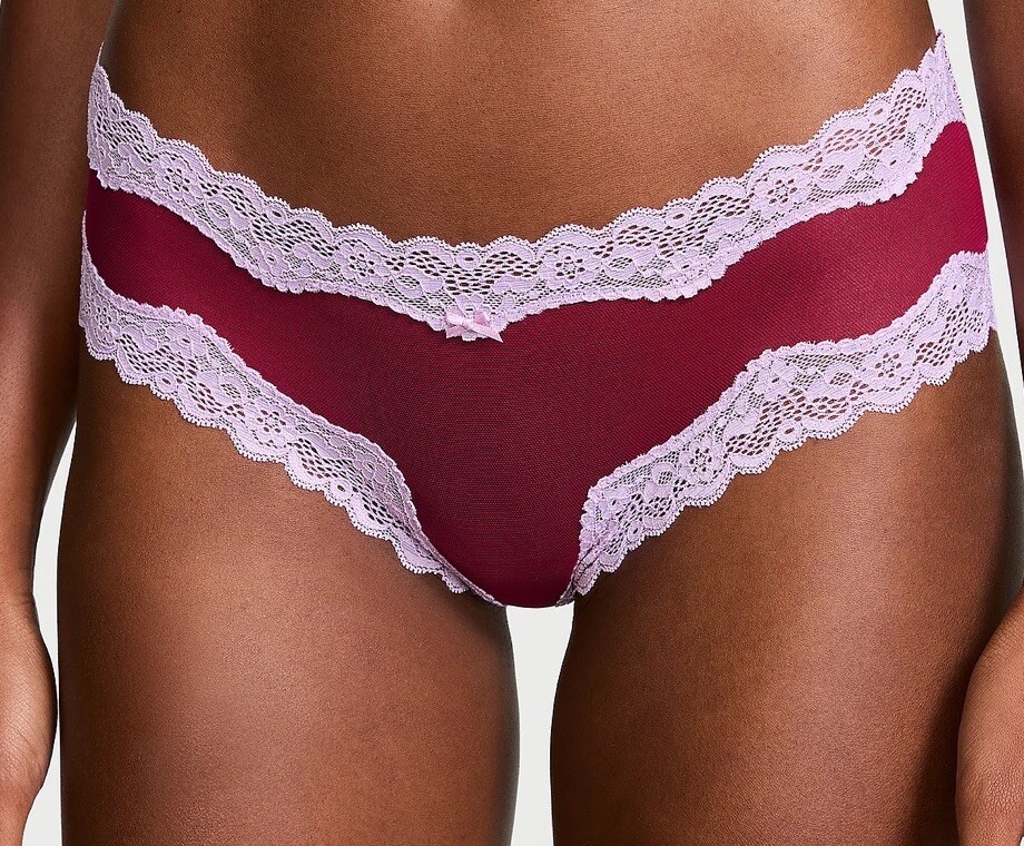 VICTORIA SECRET Tease Mesh Lace Trim Cheeky Panty Campari Red XL Christmas