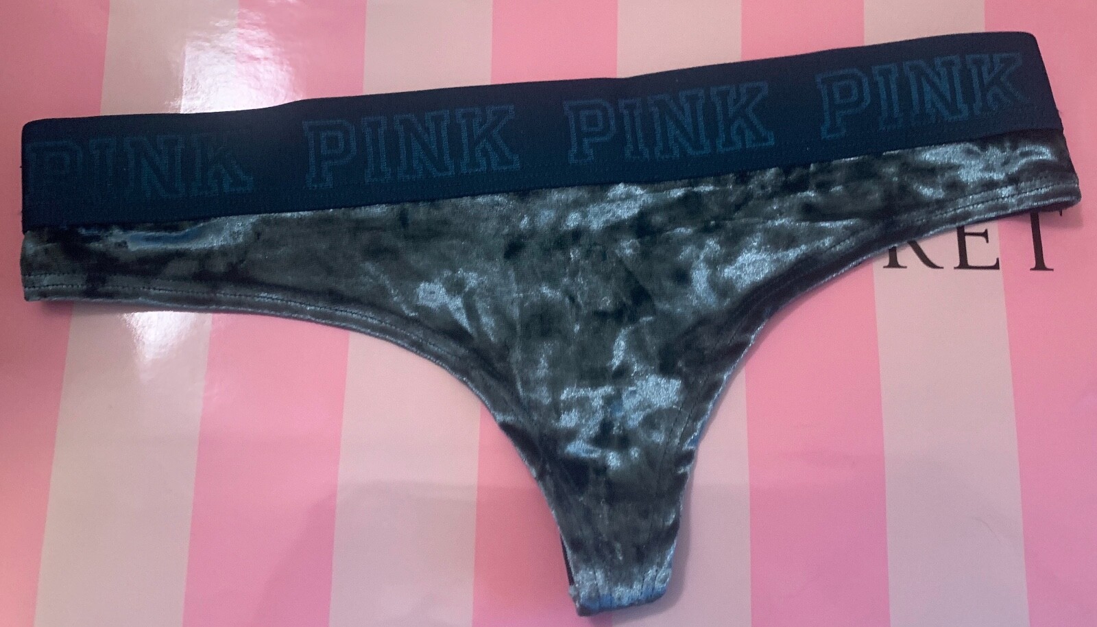 NWT VICTORIA’S SECRET PINK TURQUOISE CRUSHED VELVET VELOUR MESH THONG PANTIES