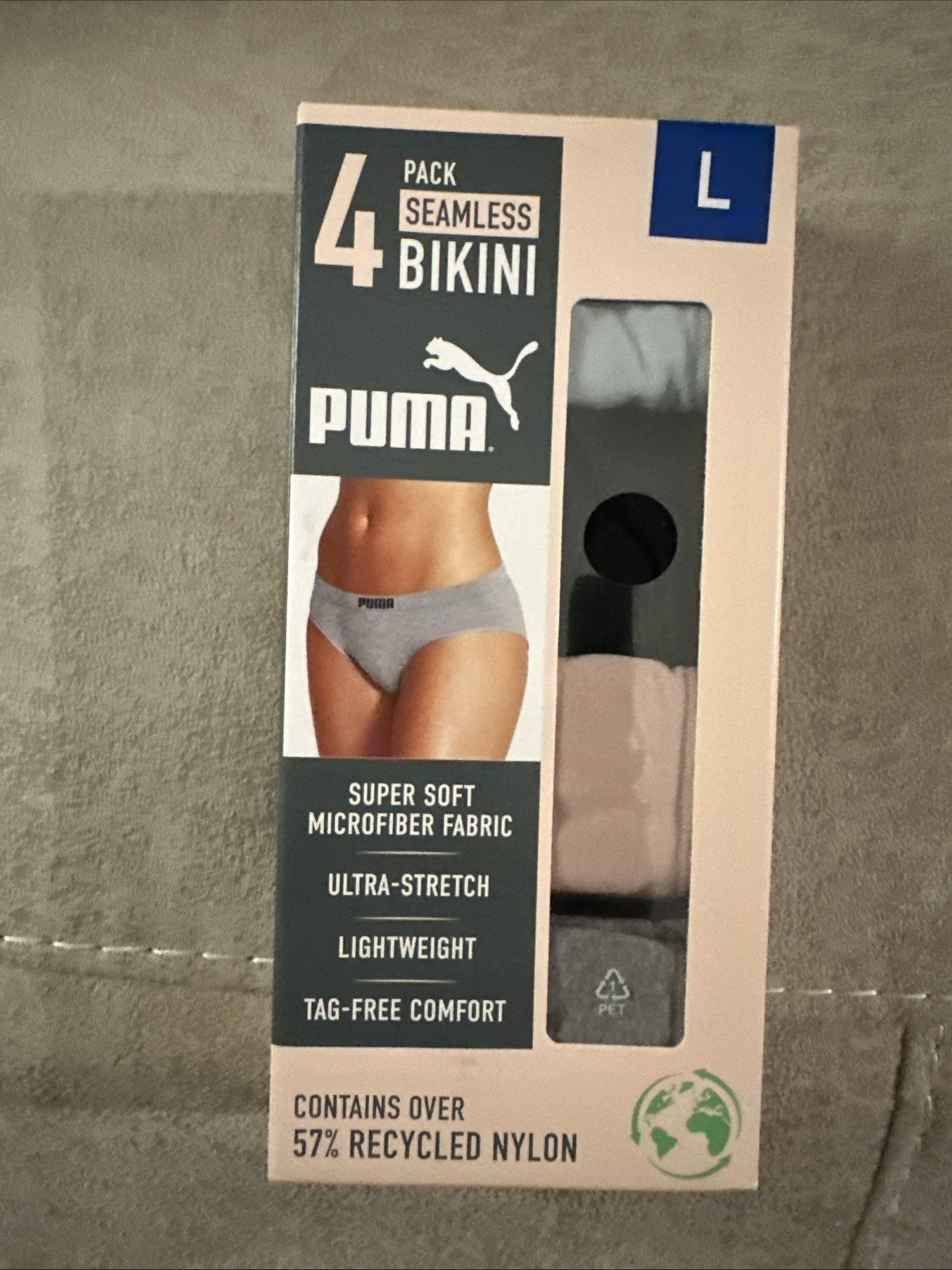 Puma Women’s 4 Pack Multicolor Seamless Bikini Underwear, Size L