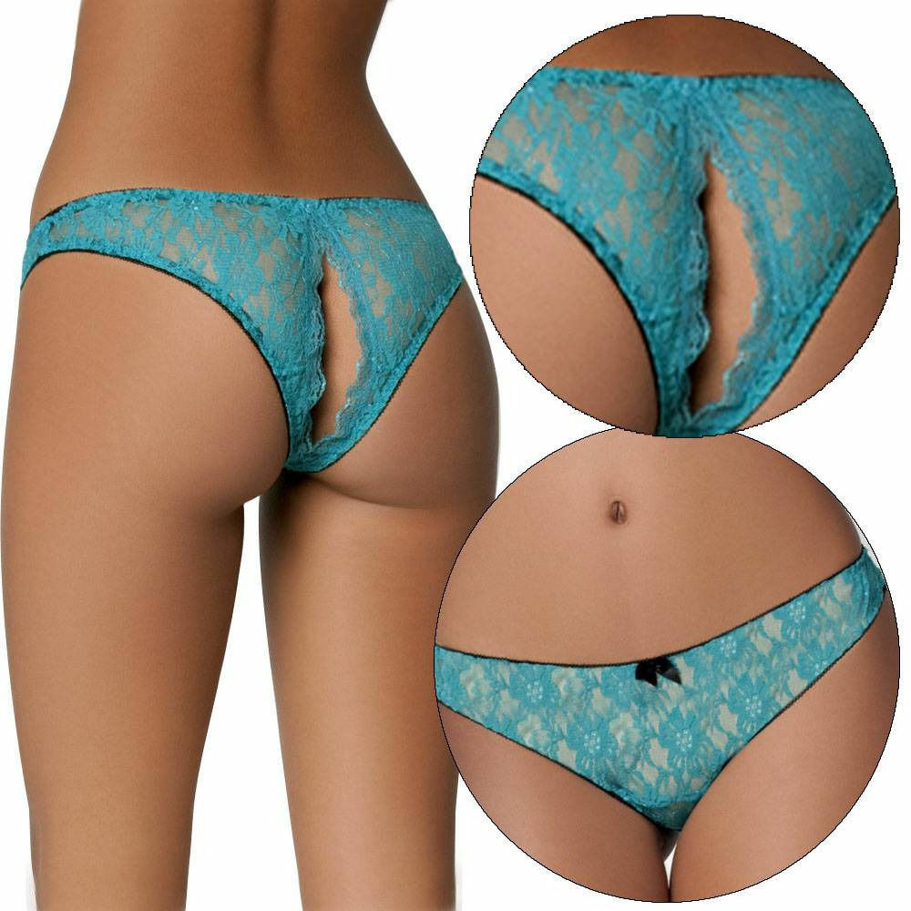 Women Crotchless Briefs V-Back lace Panties Underwear Crotchless Thong, One Size
