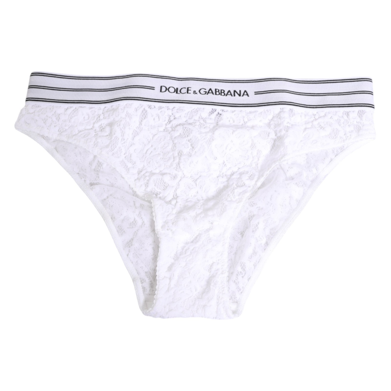 DOLCE & GABBANA Underwear White Lace Slip Brief Logo Waistband IT4/US L 160usd