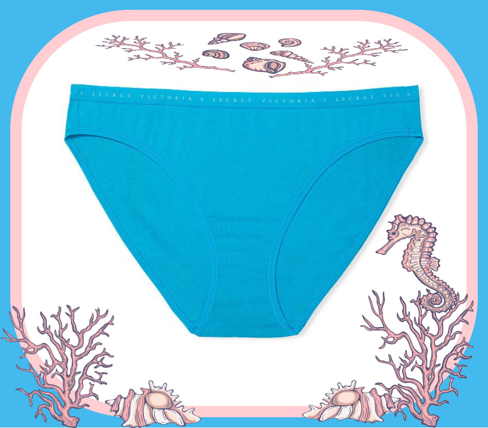 L LARGE Bright Sky Blue Teal Stretch COTTON Victoria’s Secret BIKINI Pantie