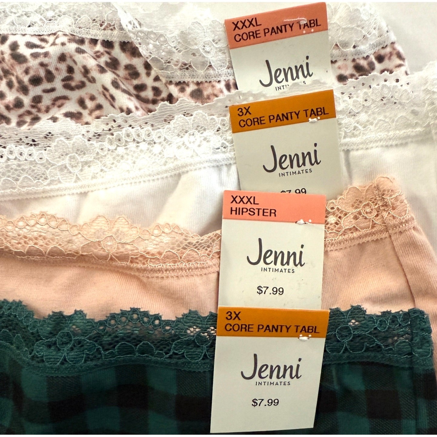 Jenni Intimates Lot 4pcs Hipster Cotton Panties – MultiColor – Plus XXXL 3X