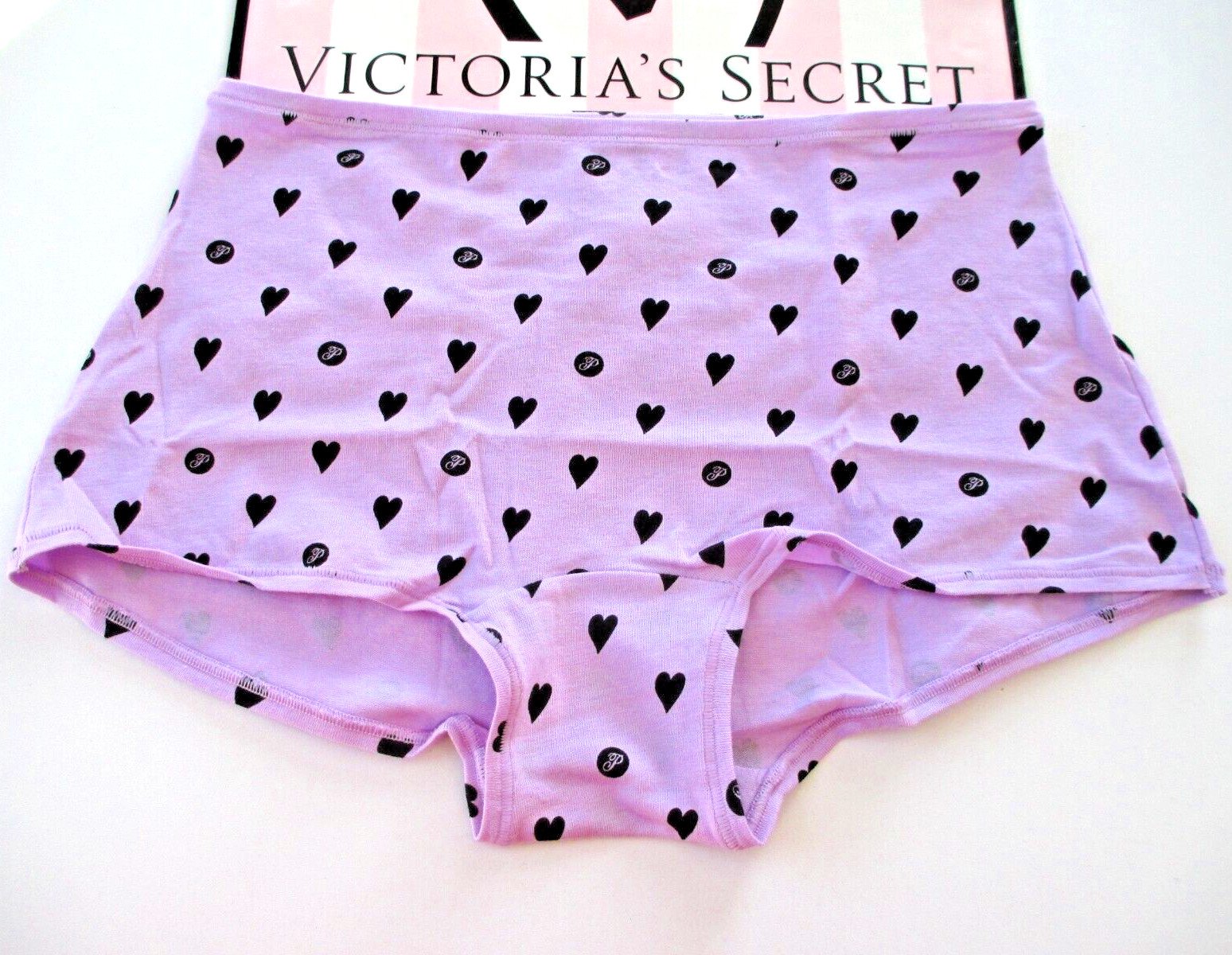 VICTORIA’S SECRET PINK Cotton Boyshort Panty S Purple NWT Black Heart Dot VS