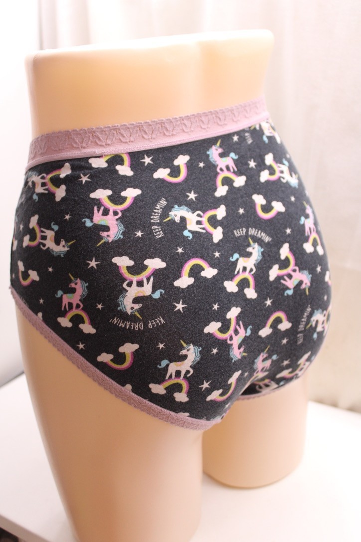 SOCK IT TO ME “Keep Dreamin” Brief Comfy cot panties Black pink lace unicorns XL