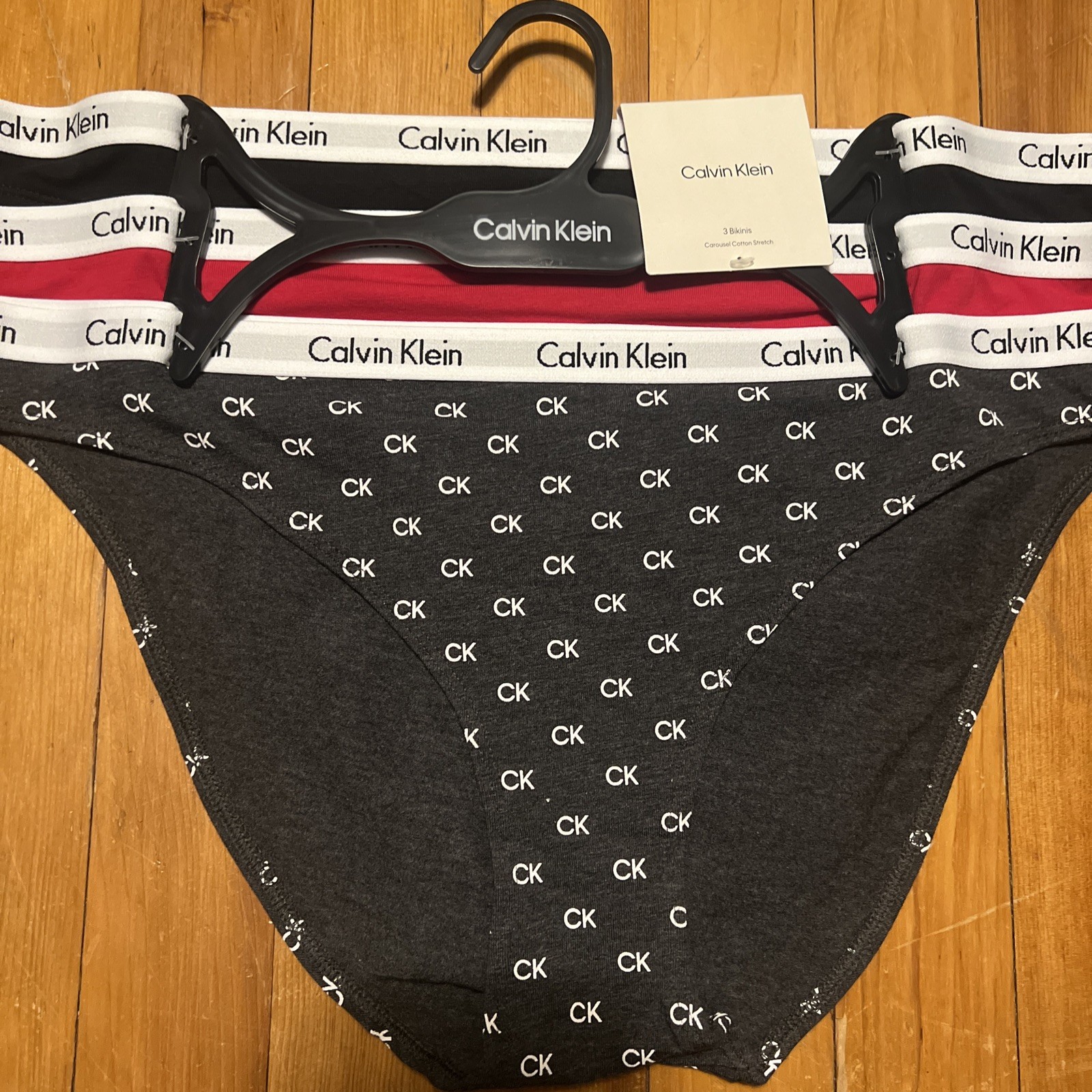 CALVIN KLEIN 3 pack Bikini SZ XL Cotton blend BLACK GRAY RED LOGO color NWT