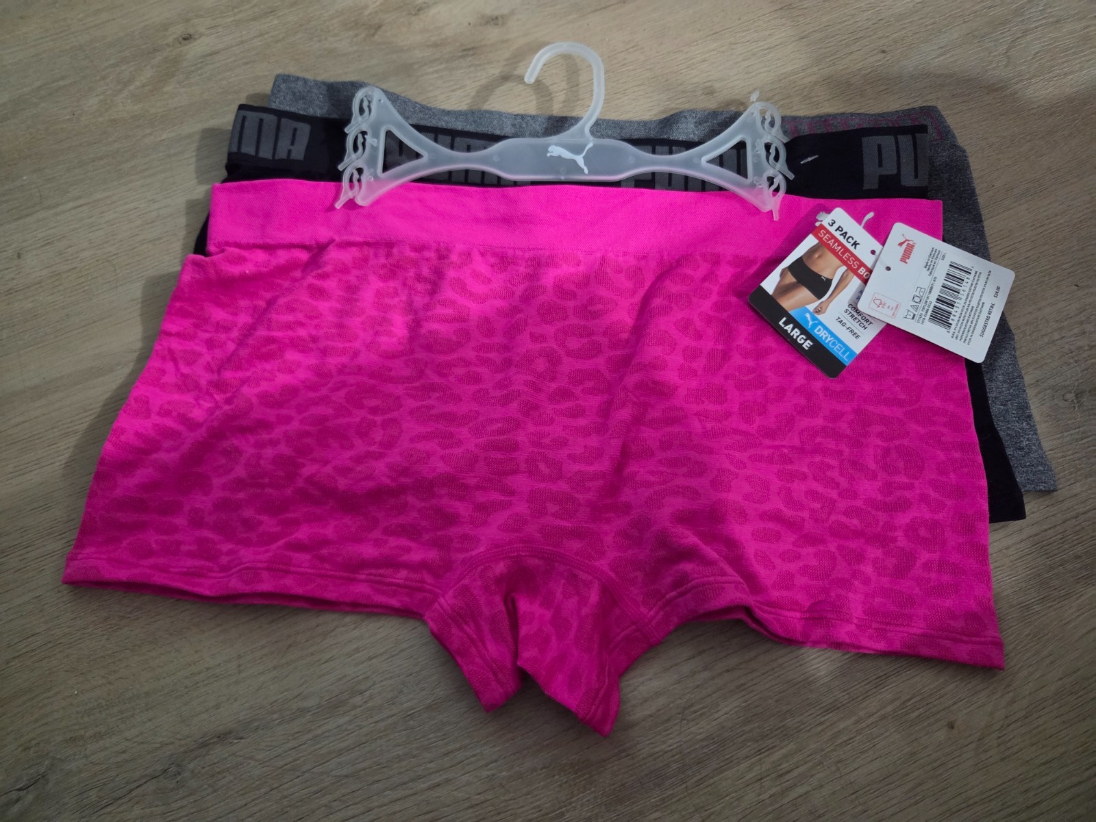 Puma Seamless Boy Shorts Underwear 3 Pack Pink, Black and Grey Activewear NWT