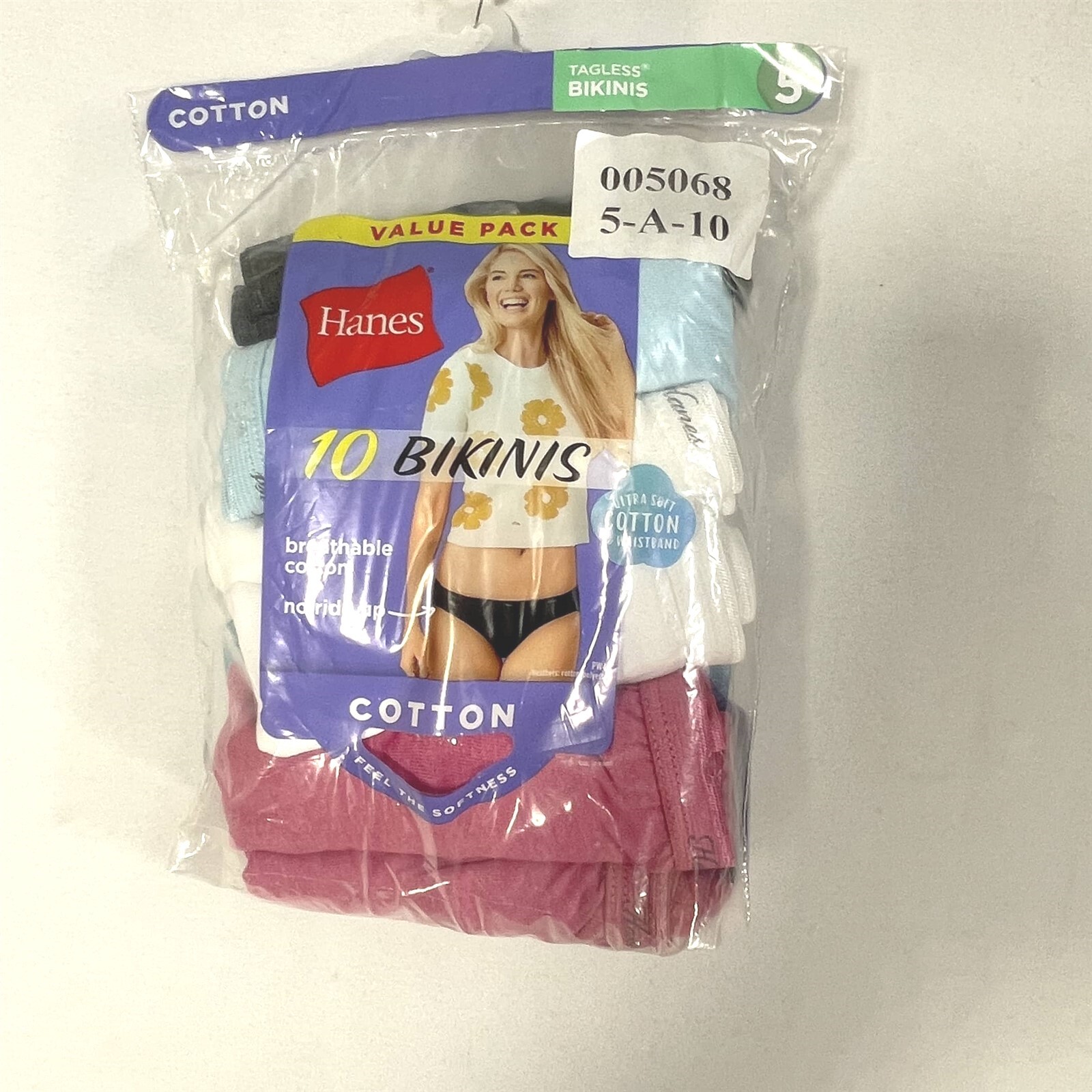 Hanes 10pk Bikinis Underwear Womens Size 5 Breathable Cotton No Ride Up