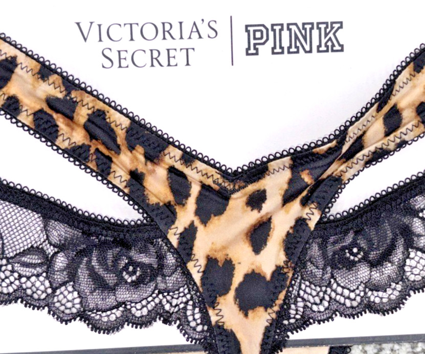Victoria’s Secret Very Sexy NWT Medium Black Strappy Leopard Print Thong Panty