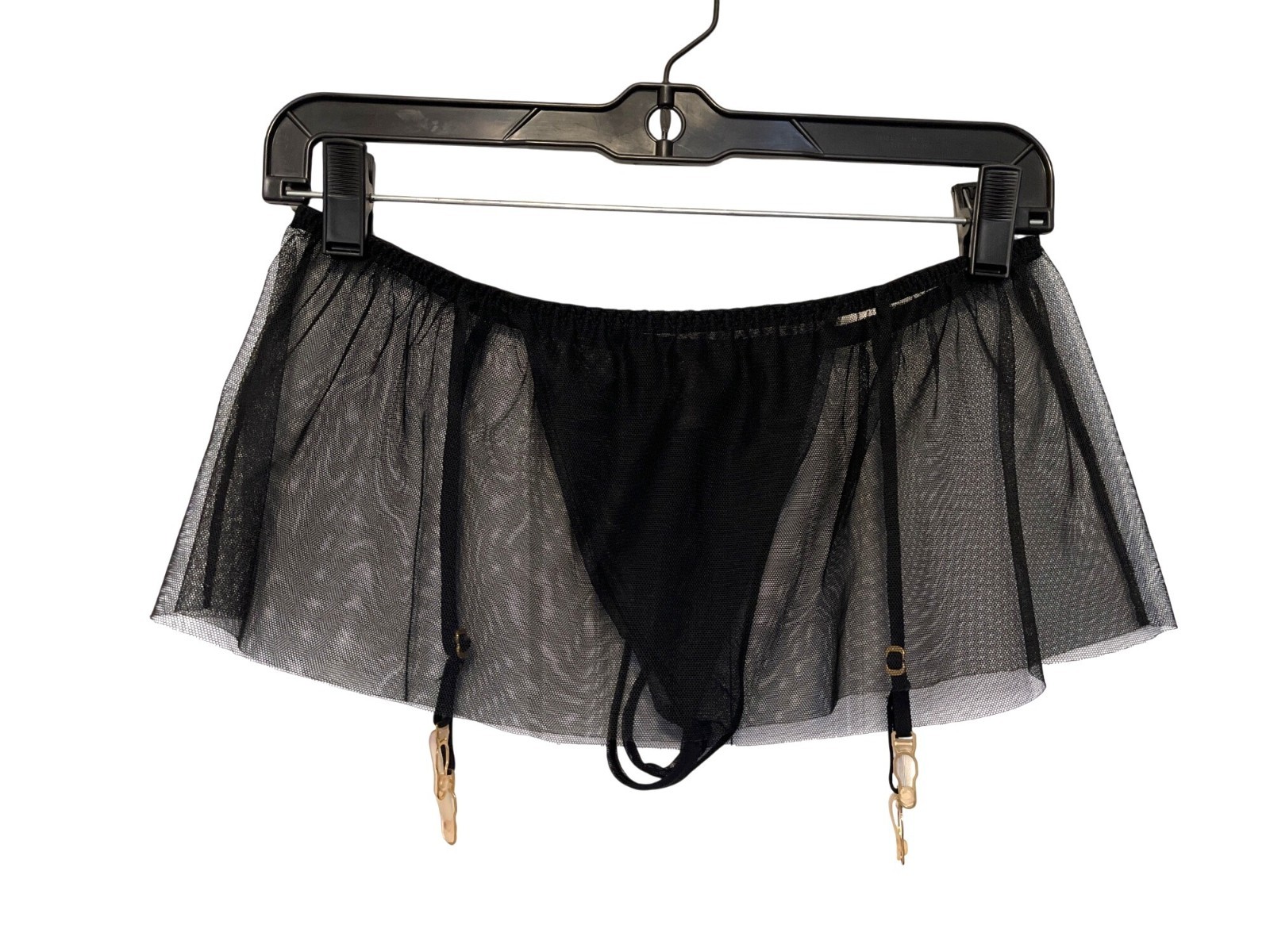 Victorias Secret Very Sexy Black Sheer Mesh Garter Skirt W/ Split Gusset Thong