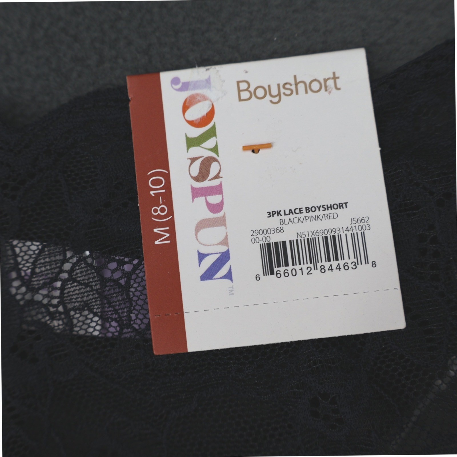 Joyspun Womens 3PK Lace Boyshort Panties Black Pink Red Size M 8-10 JS662 NWT