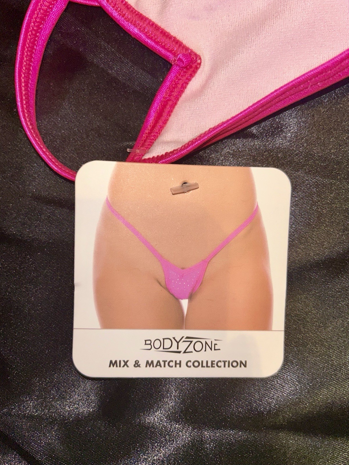 Bodyzone Women’s One Size Fuchsia V Front Thong With Bling, New Sexy Panties