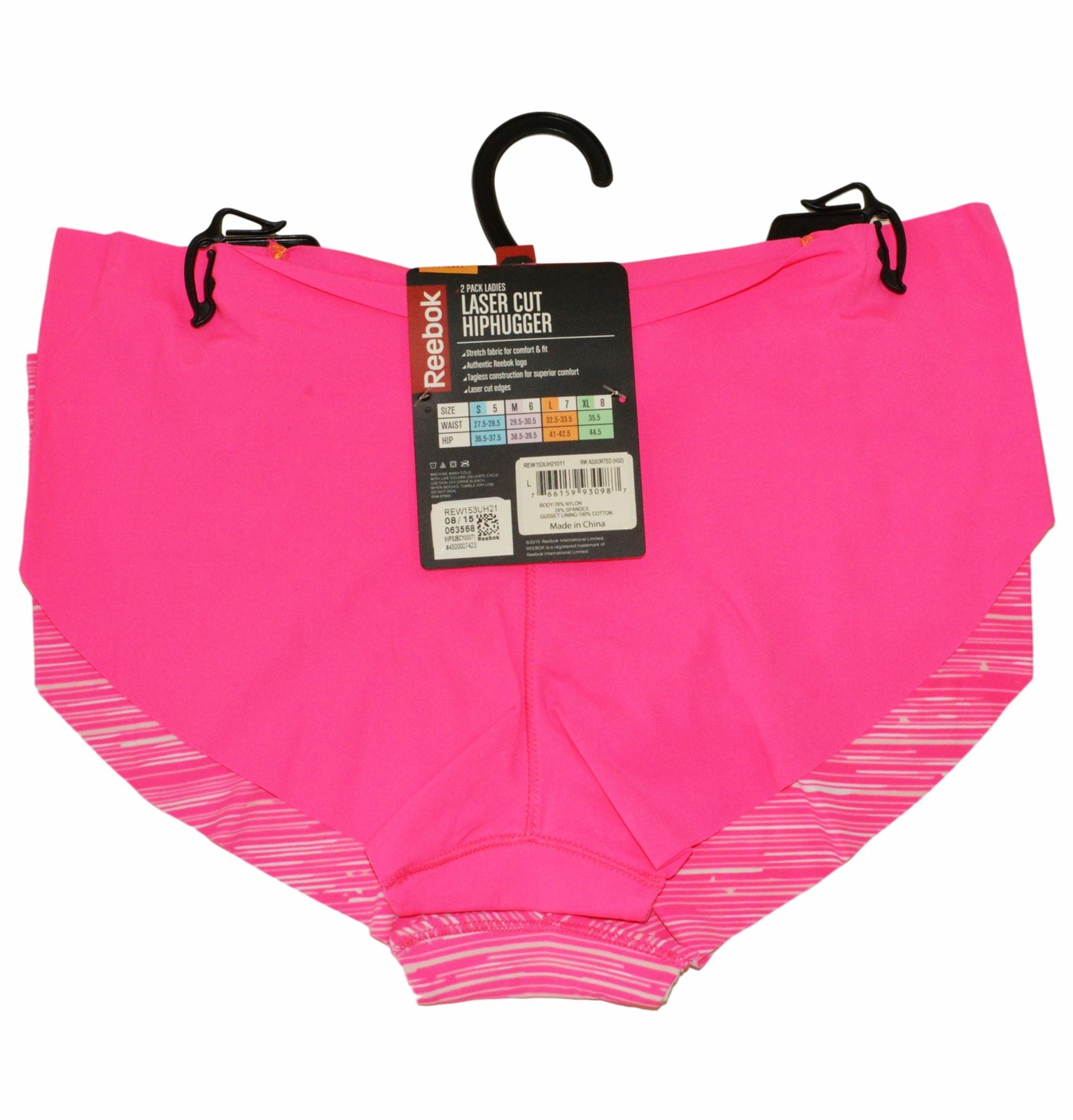 REEBOK LADIES PERFORMANCE LASER CUT HIPHUGGER 2PACK STRETCH IN PINK, SIZE LARGE