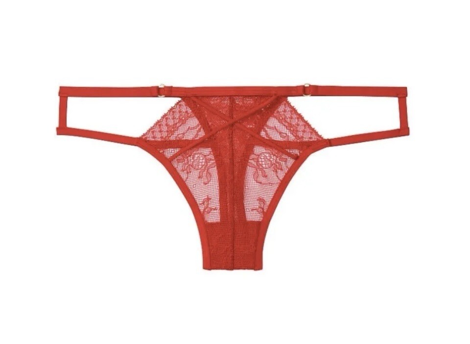 NWT Victorias Secret VERY SEXY Strappy Cutout Lace Thong Panty Red XL