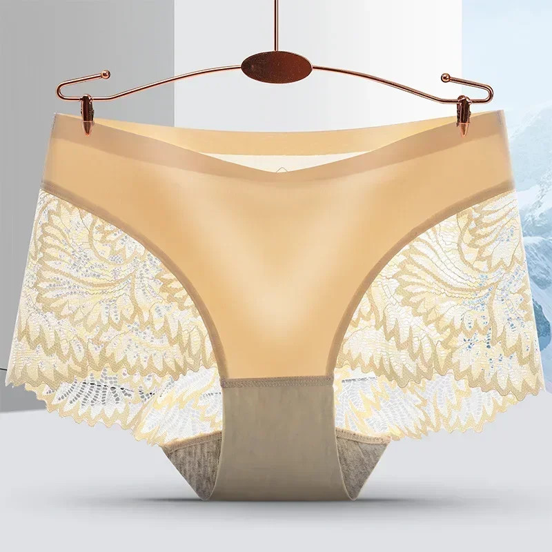 Mid Rise Silk Lace Panties Women Seamless Soft Stretch Breathable Comfort Briefs