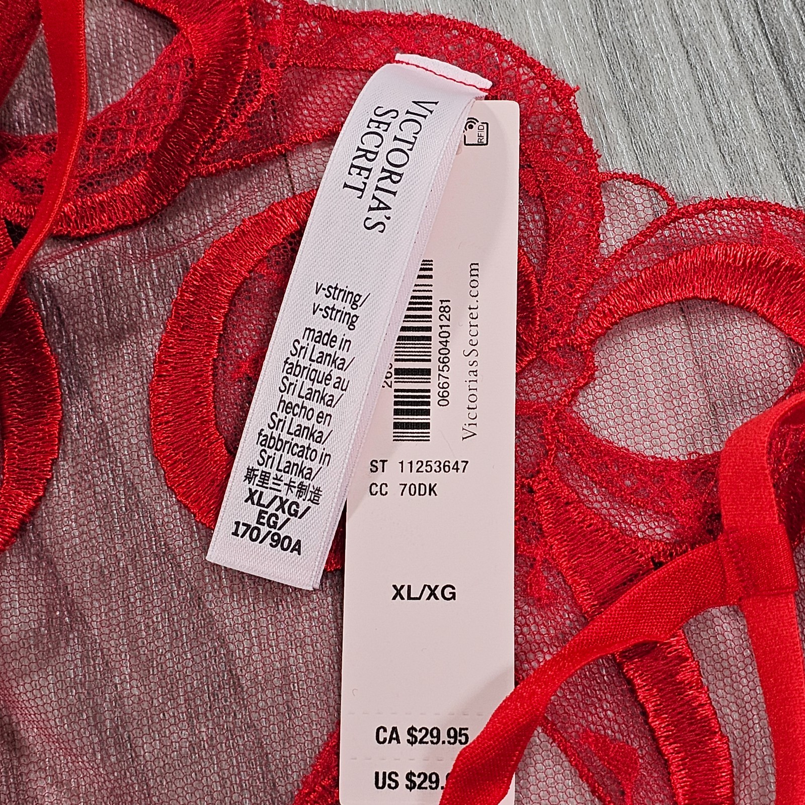 Victoria’s Secret DREAM ANGELS Red Bow Embroidery Mesh V-String Panty Size XL