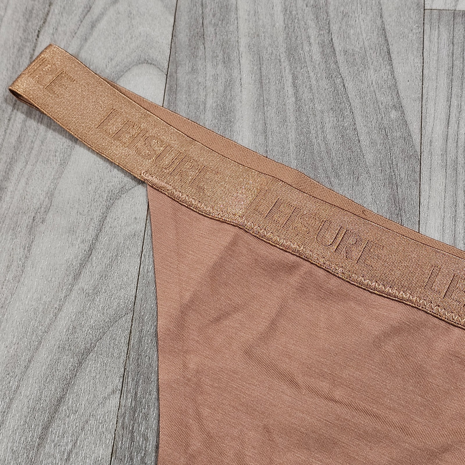 SHEIN Leisure Beige Seamless Viscose Blend Thong Panty, Size M