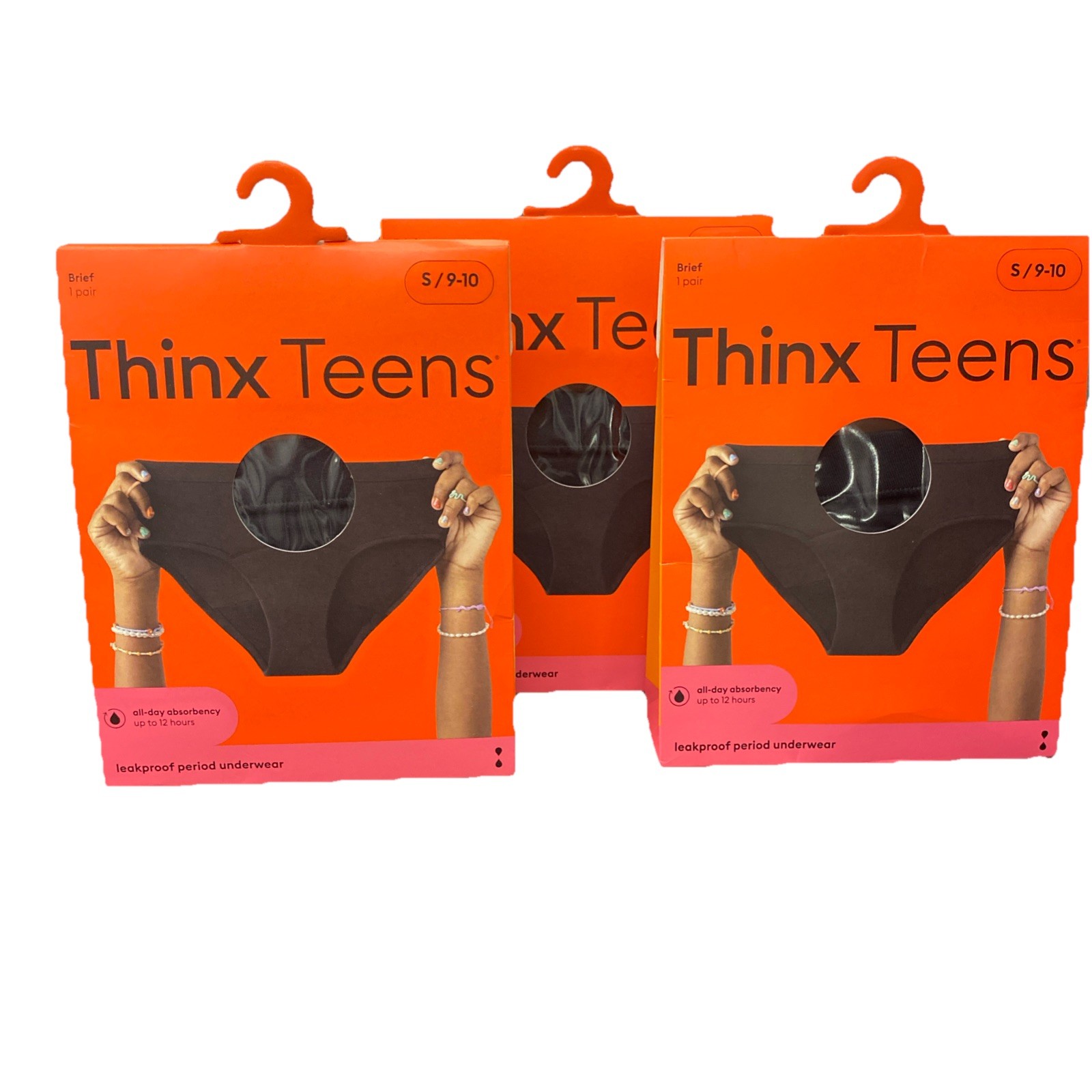 Thinx Teens Period Underwear Brief Leakproof Black Size S 9-10 3 Pack NWT