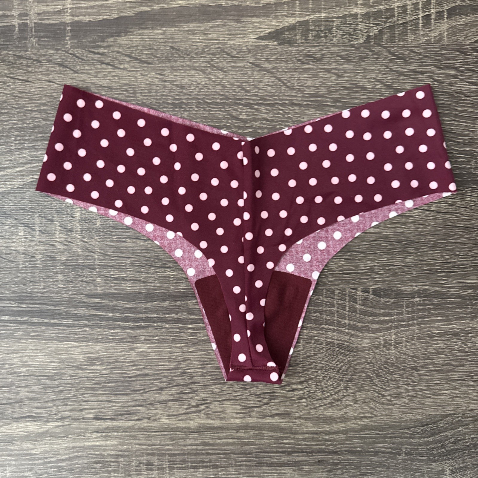 Victoria’s Secret Small, Maroon Polkadot No-Show Thong Panties