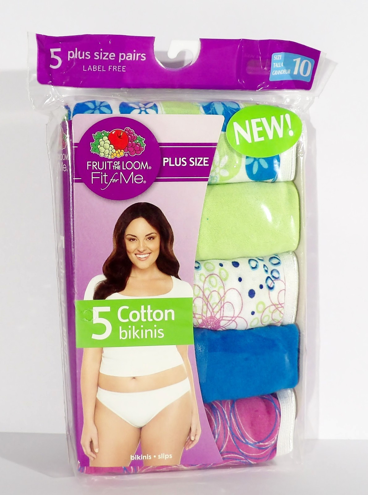 5 Pairs Fruit of the Loom Fit for Me Cotton Bikinis Plus Size 10 3X NOS 2011