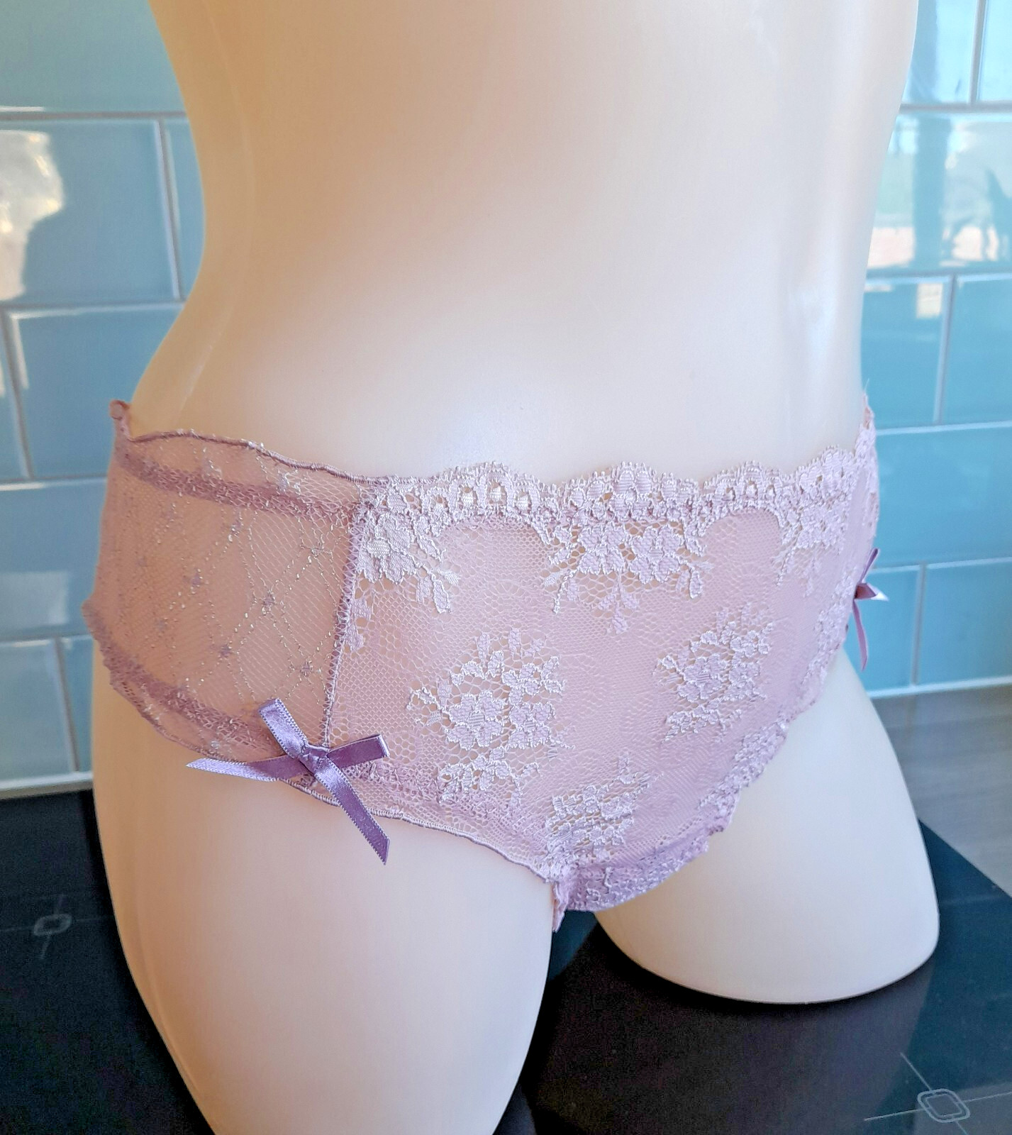Verdissima STARRY NITE Sheer Wide Sided Pink Lace Hipster Thongboy M