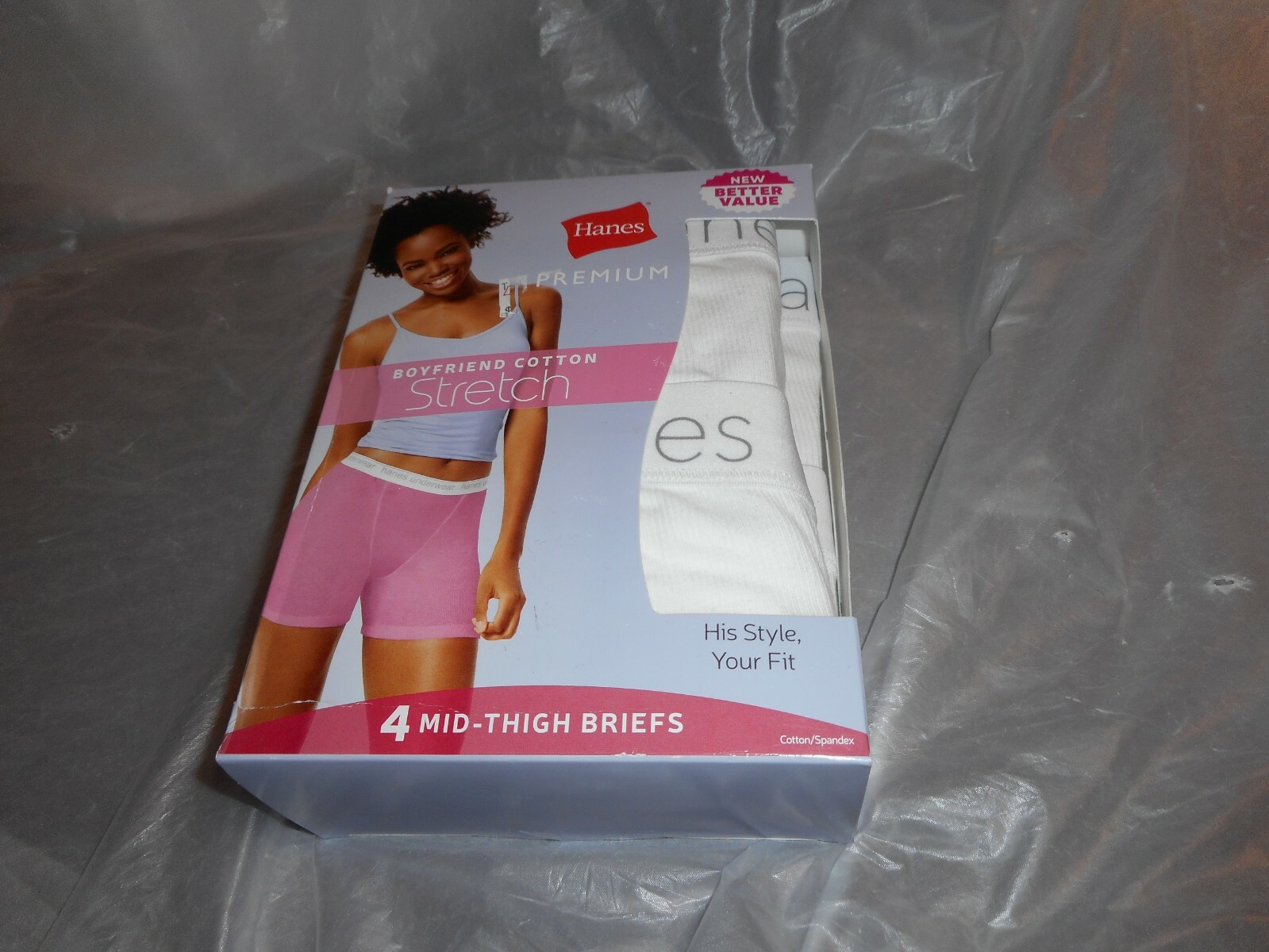 4 PK Hanes Premium Boyfriend Cotton White/gray Mid thigh briefs 8/xl