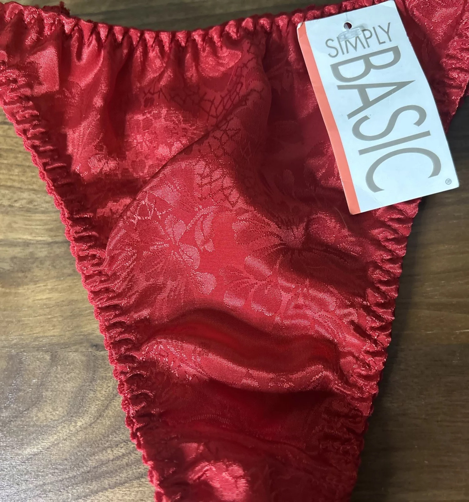 Vtg Simply Basic String Thong Panties Second Skin Shiny Satin Size 8 Red Y2K