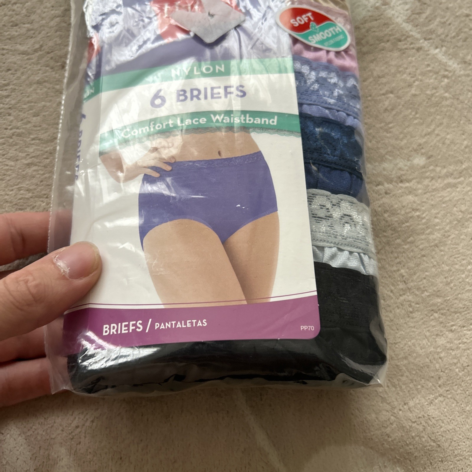 HANES NYLON BRIEFS LACE WAIST COTTON LINER TAGLESS 6 PACK WOMEN’S SIZE 8